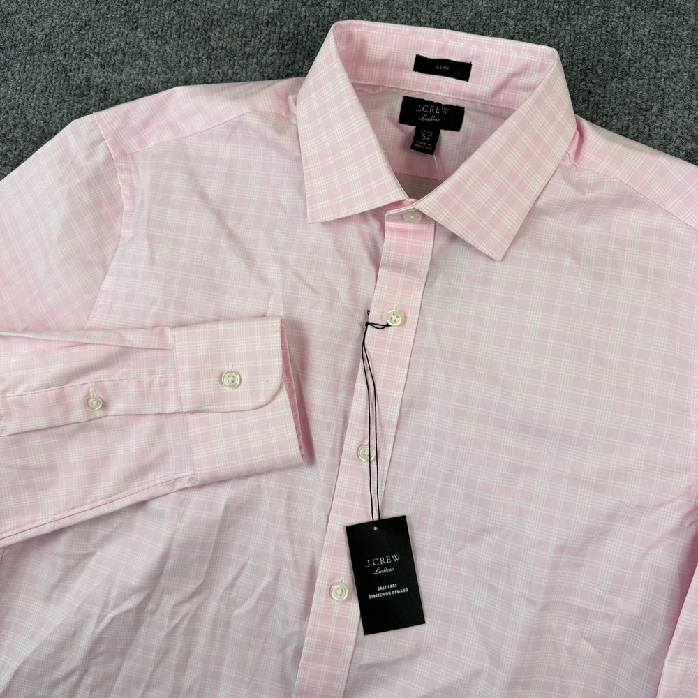 J Crew Ludlow Shirt Mens 15.5-34 Fits M Pink Plaid Long Sleeve Button Up NWT